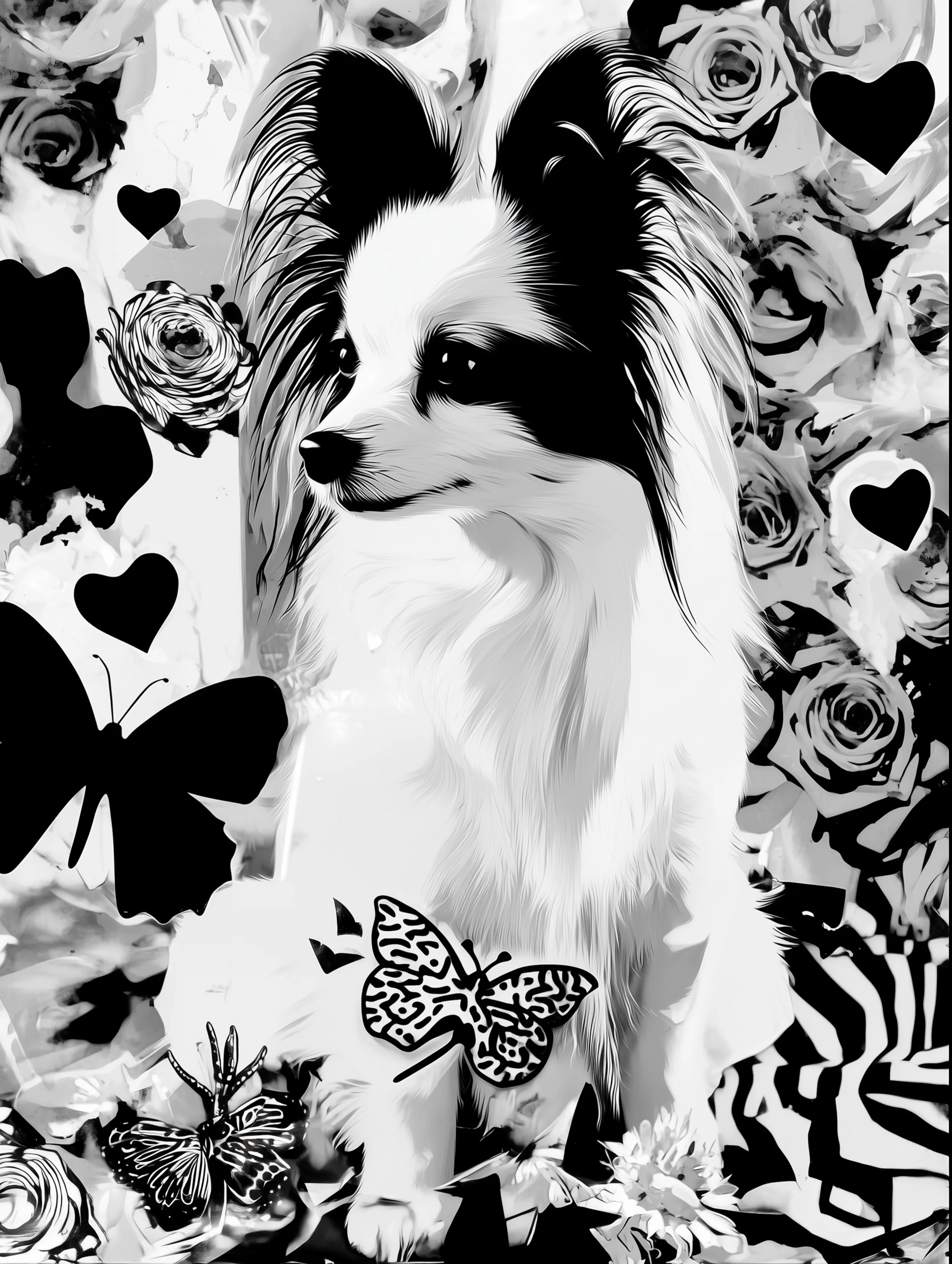 Free printable dog coloring page for adults featuring papillon dog coloring sheet